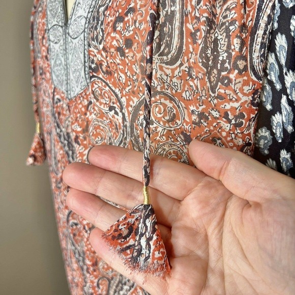 Ulla Johnson SALINAS Red & Blue Paisley 100% Silk 3/4 Sleeve Mini Dress Sz 0 - Picture 6 of 15